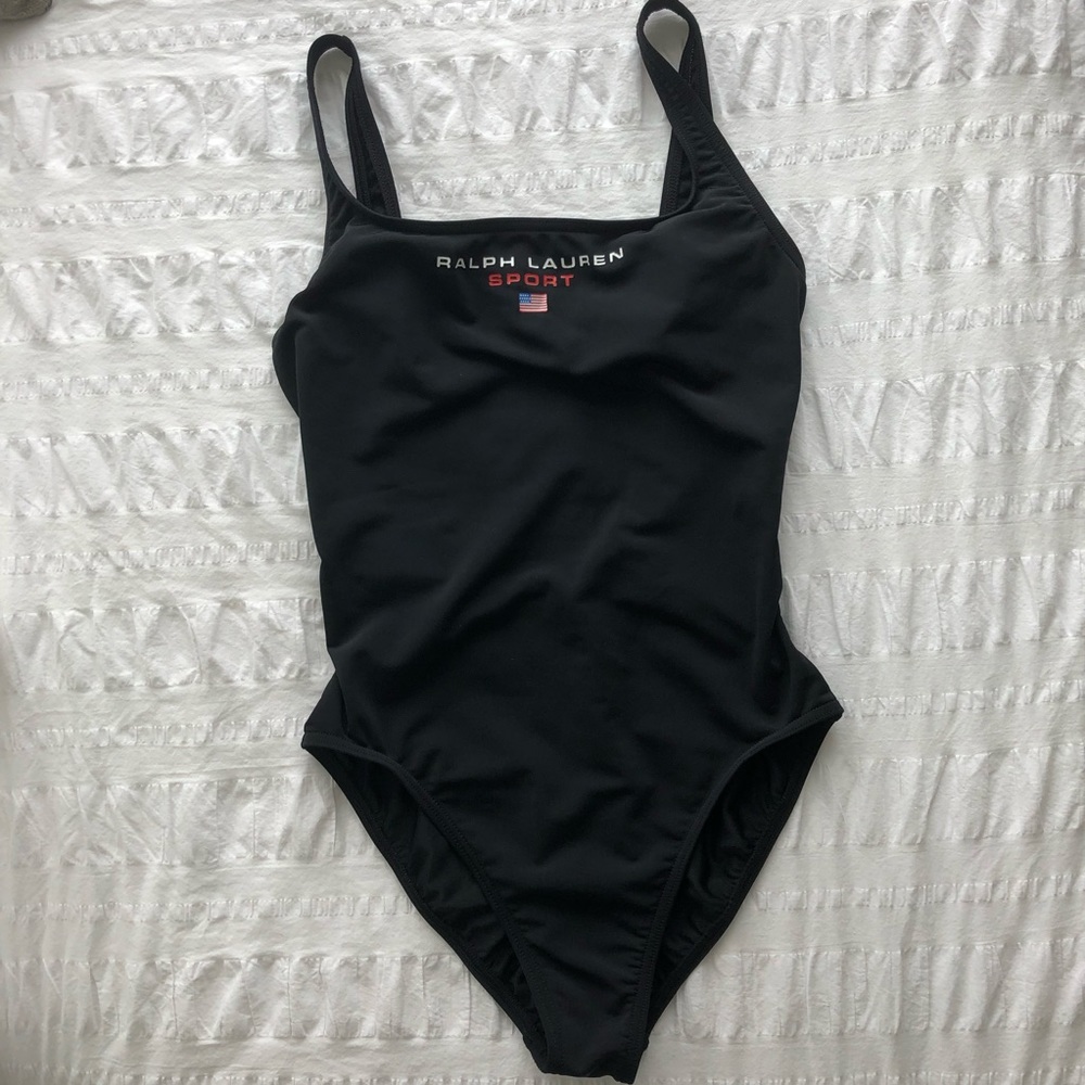 Black RALPH LAUREN SPORT One Piece Swimsuit Sz 12